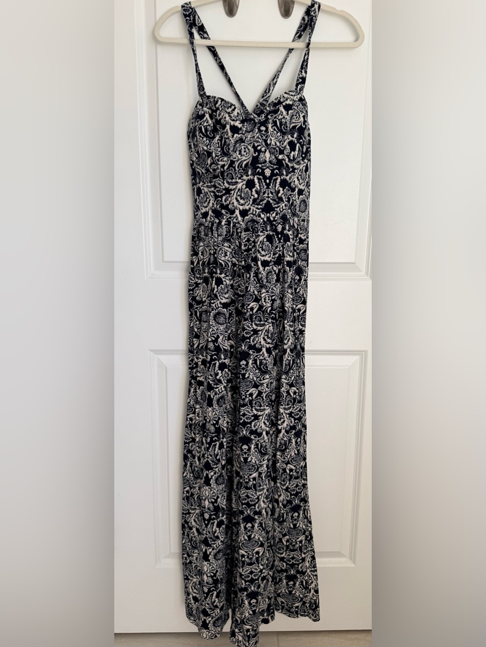 Abercrombie & Fitch Navy & White Floral Wide Leg Jumpsuit
